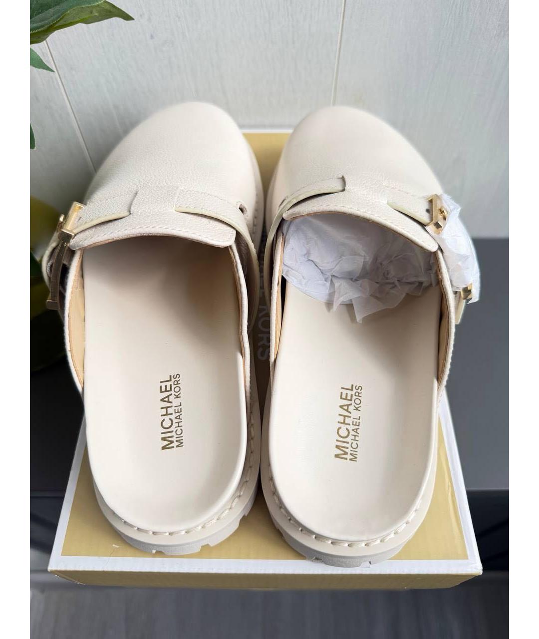 MICHAEL KORS Бежевые кожаные мюли, фото 3