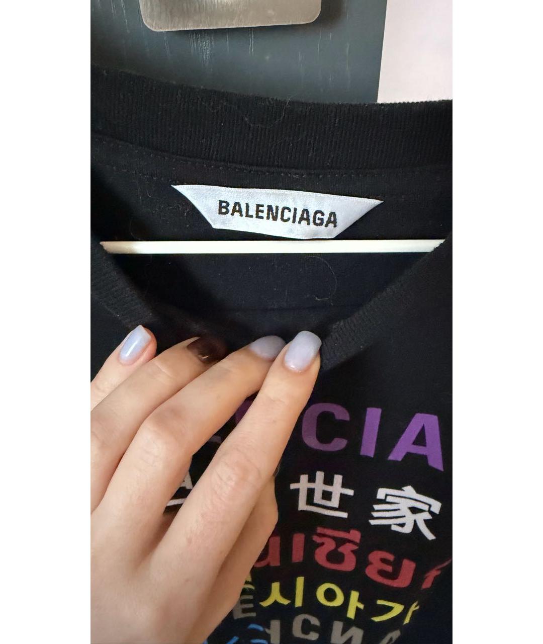 BALENCIAGA Черная хлопко-эластановая футболка, фото 2