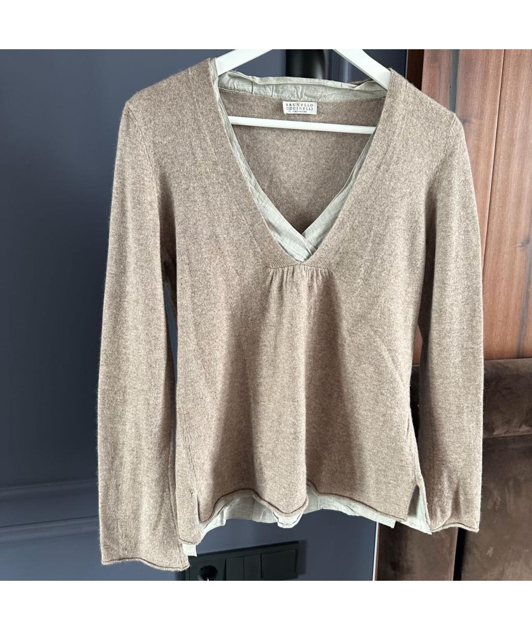 BRUNELLO CUCINELLI Бежевый кашемировый джемпер / свитер, фото 2