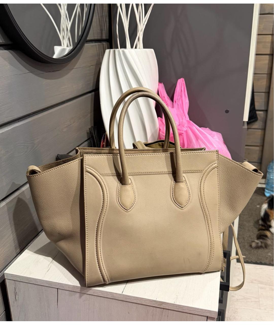 CELINE Бежевая кожаная сумка тоут, фото 3