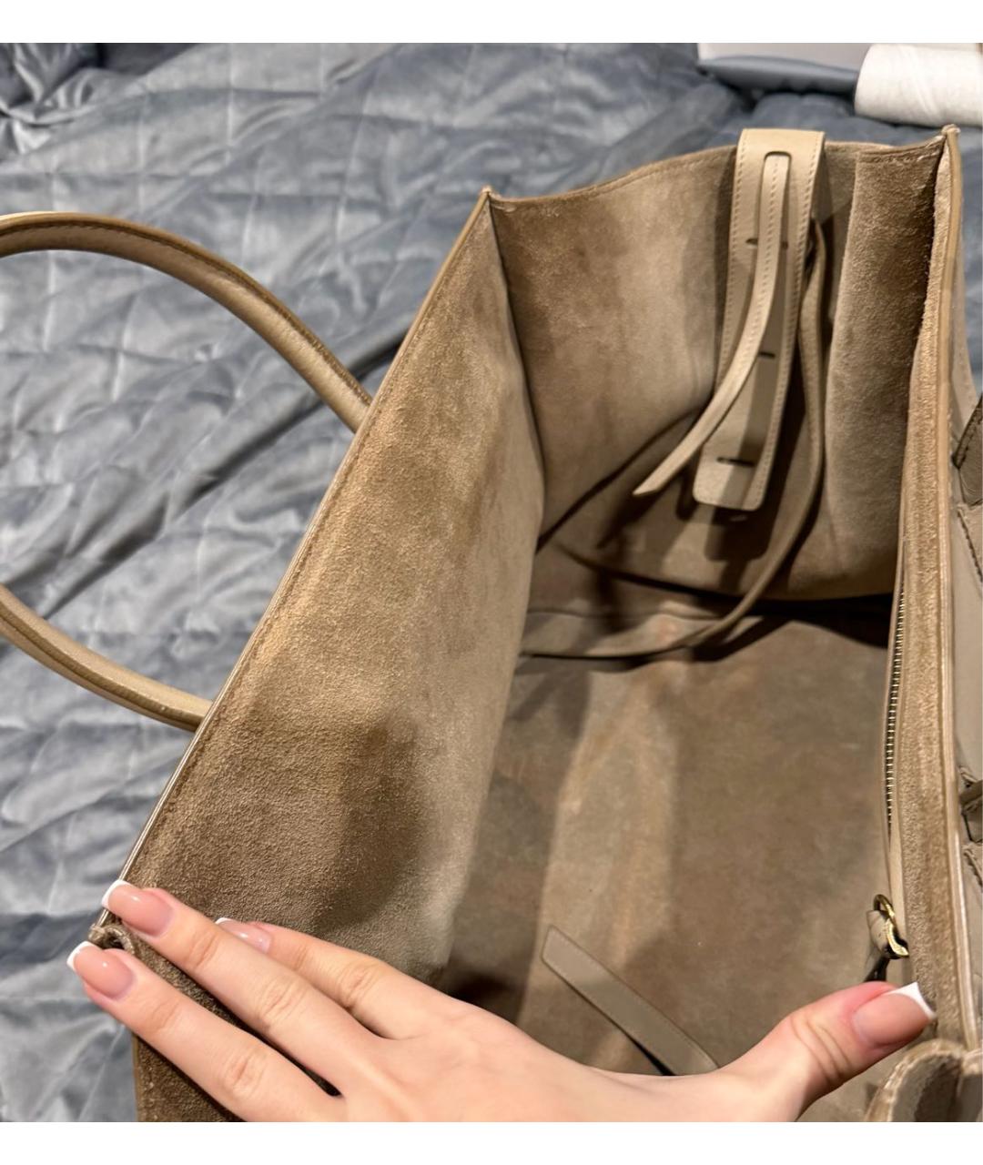 CELINE Бежевая кожаная сумка тоут, фото 7