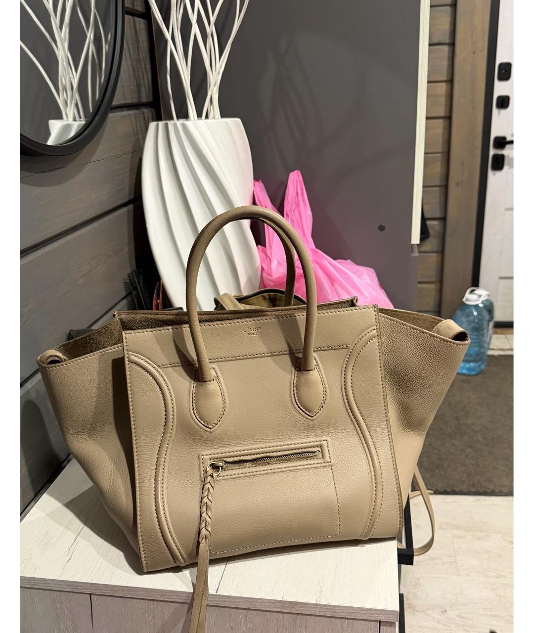 CELINE Бежевая кожаная сумка тоут, фото 2