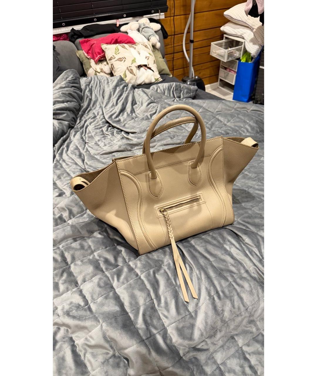 CELINE Бежевая кожаная сумка тоут, фото 9