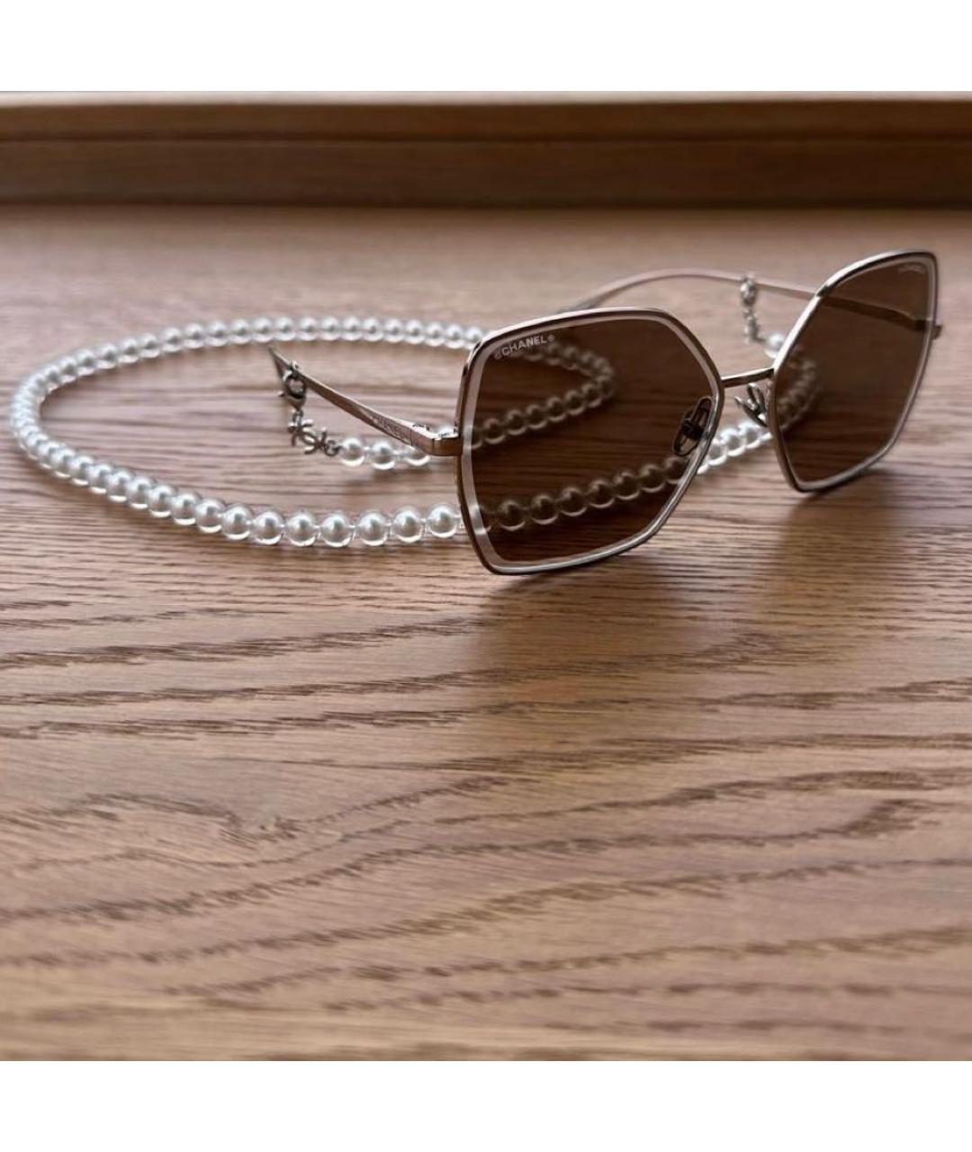 CHANEL Серебряные металлические солнцезащитные очки, фото 2