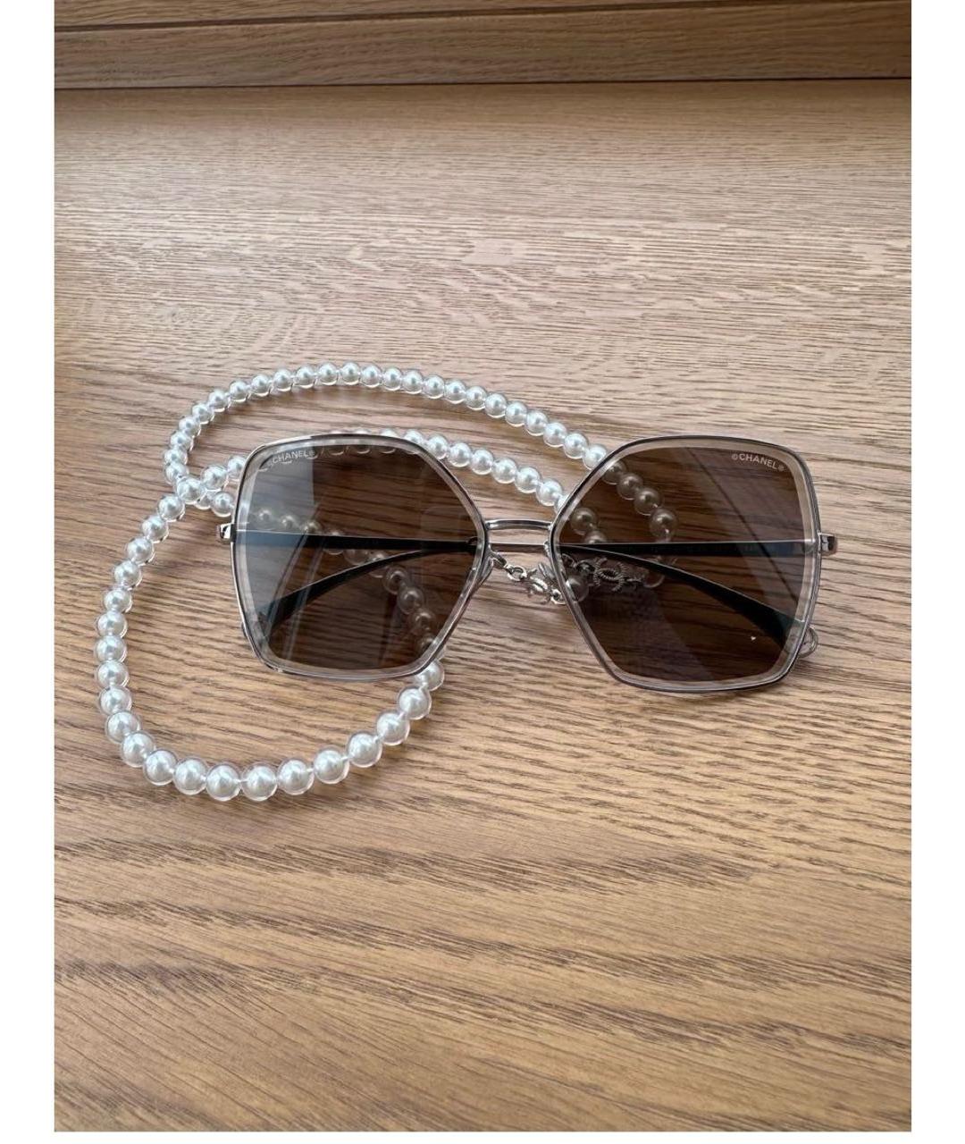 CHANEL Серебряные металлические солнцезащитные очки, фото 4