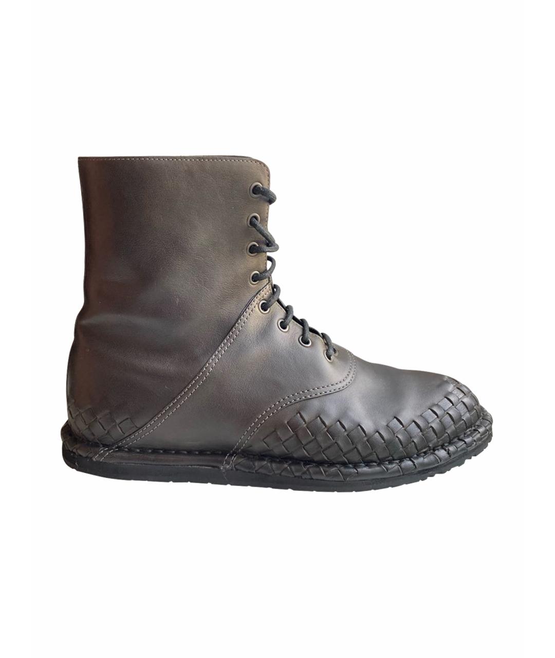 BOTTEGA VENETA Антрацитовые кожаные высокие ботинки, фото 1