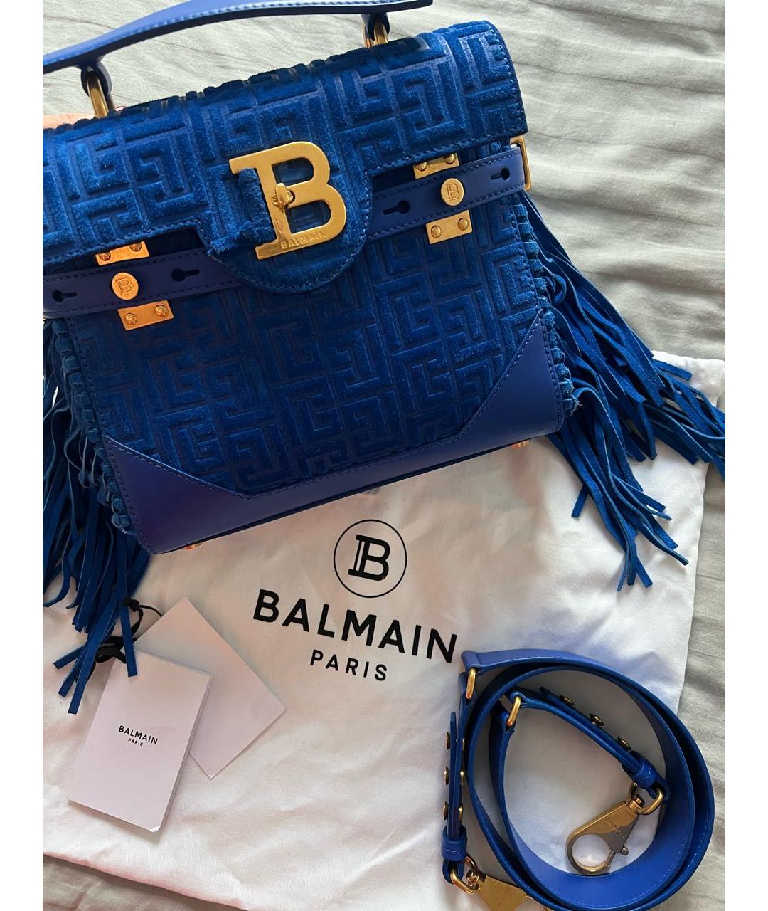 BALMAIN Синяя кожаная сумка с короткими ручками, фото 6