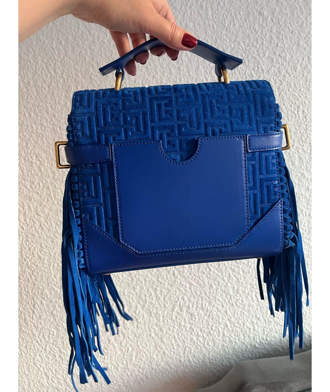 BALMAIN Синяя кожаная сумка с короткими ручками, фото 3