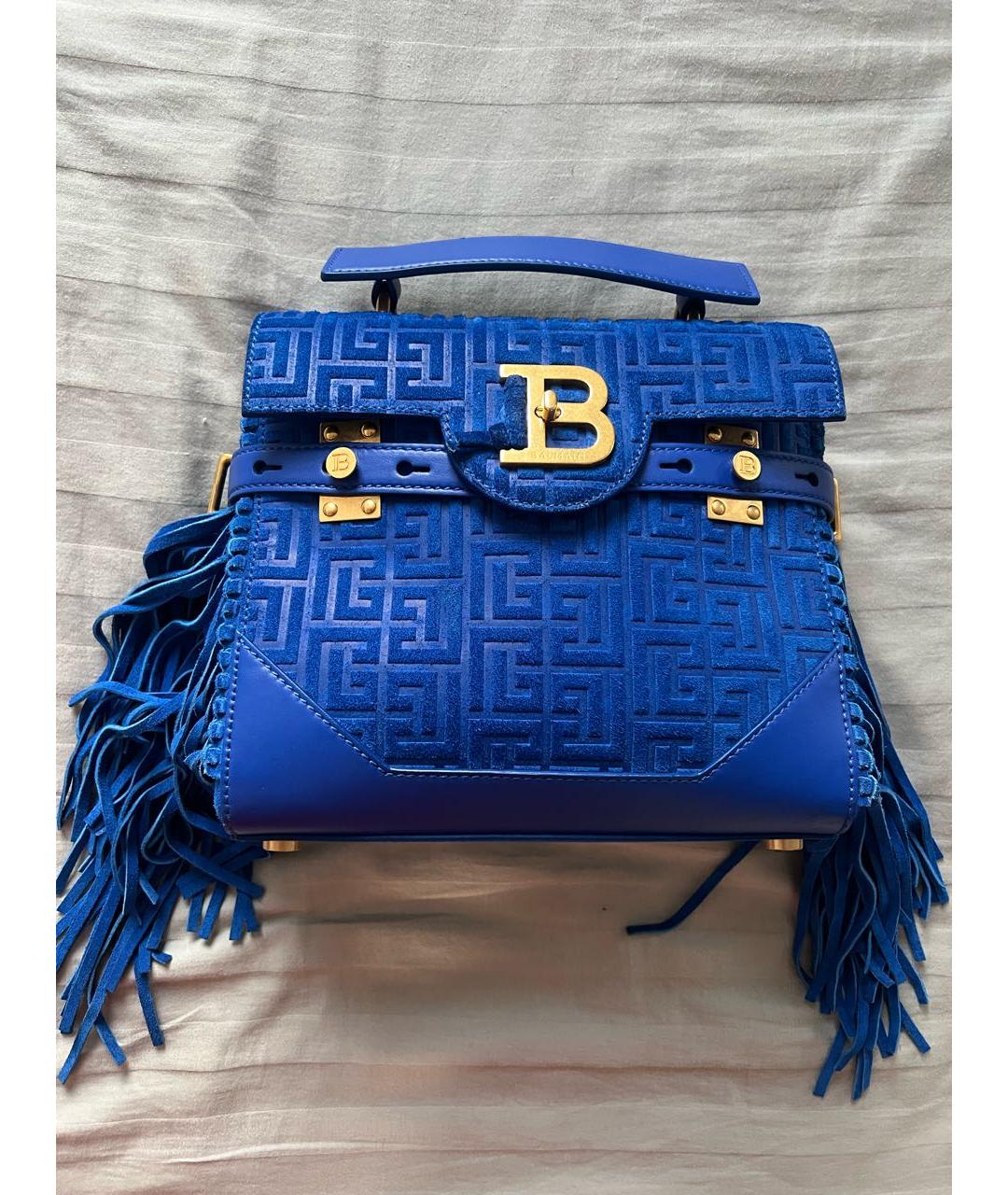 BALMAIN Синяя кожаная сумка с короткими ручками, фото 7