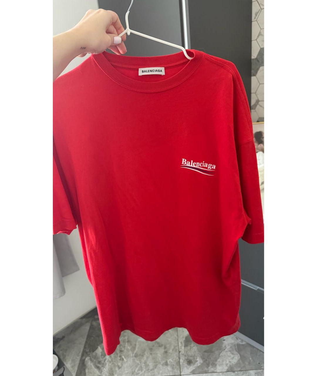 BALENCIAGA Красная хлопковая футболка, фото 5