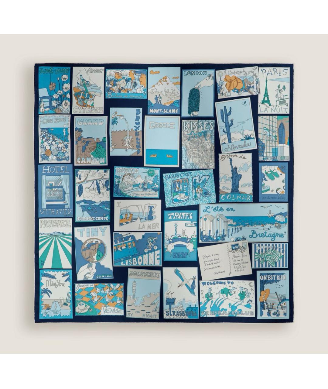 HERMES Синий шелковый платок, фото 5