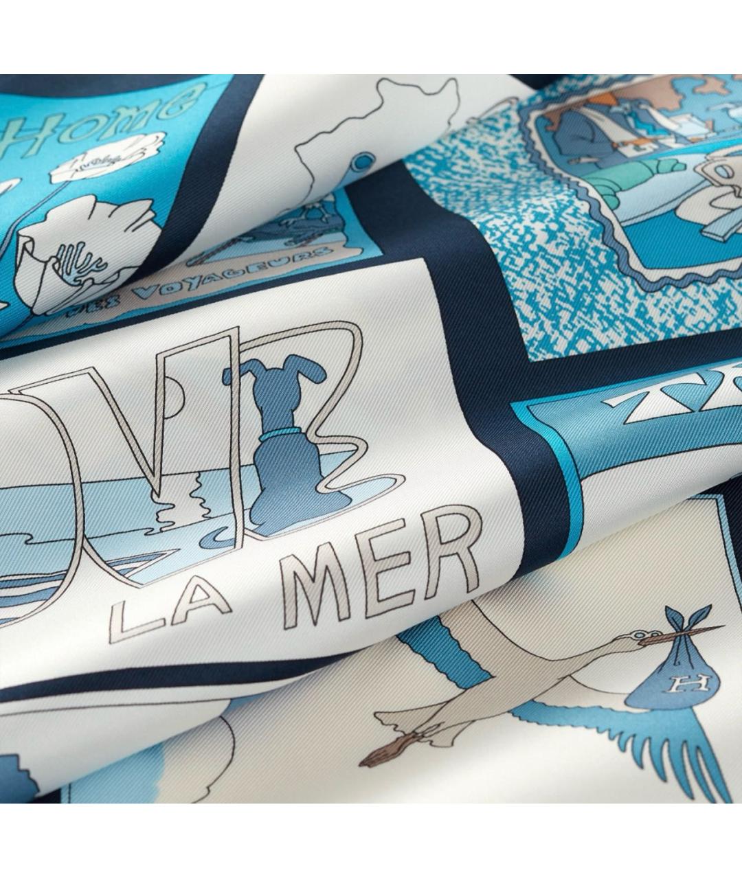 HERMES Синий шелковый платок, фото 2