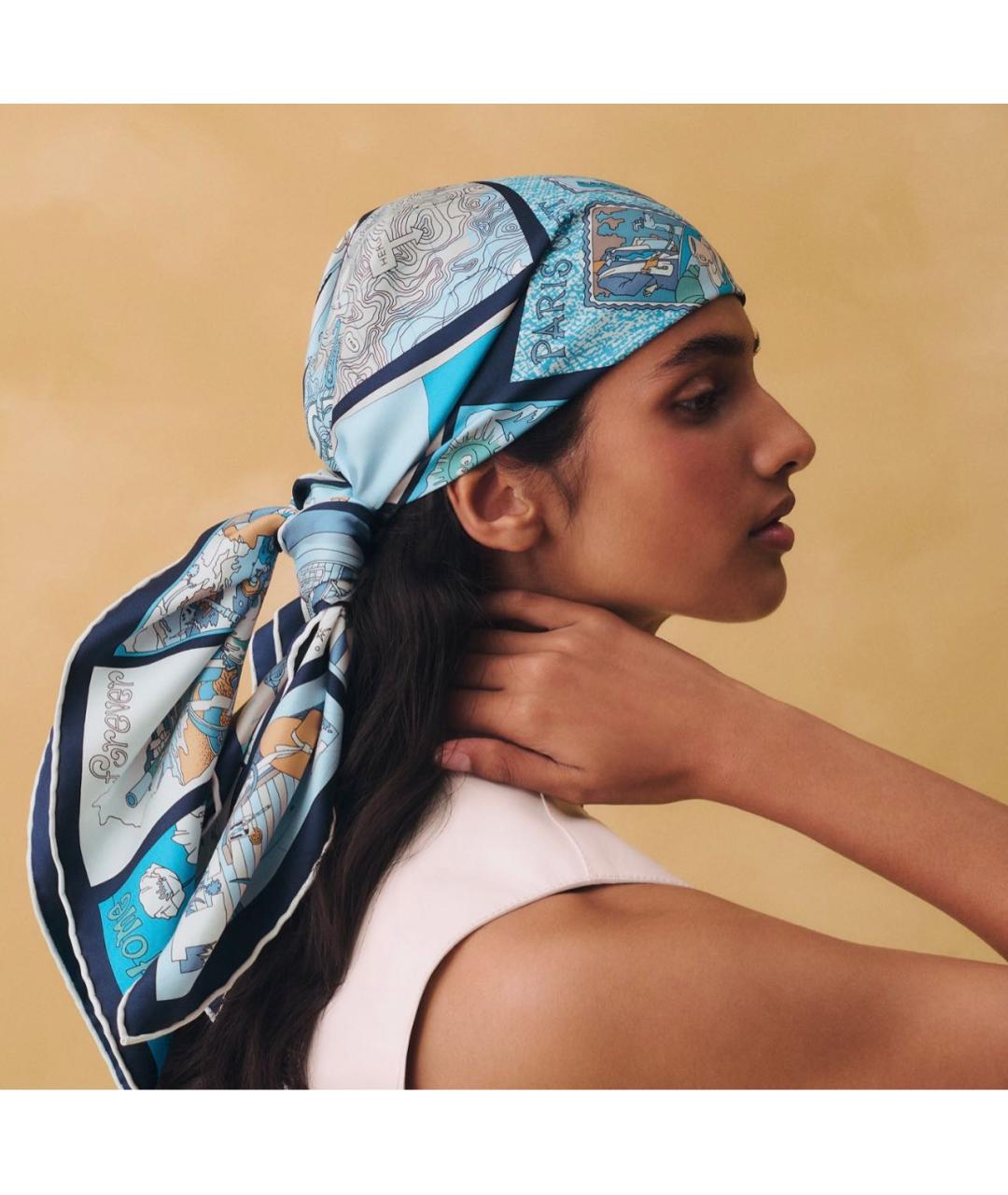 HERMES Синий шелковый платок, фото 3