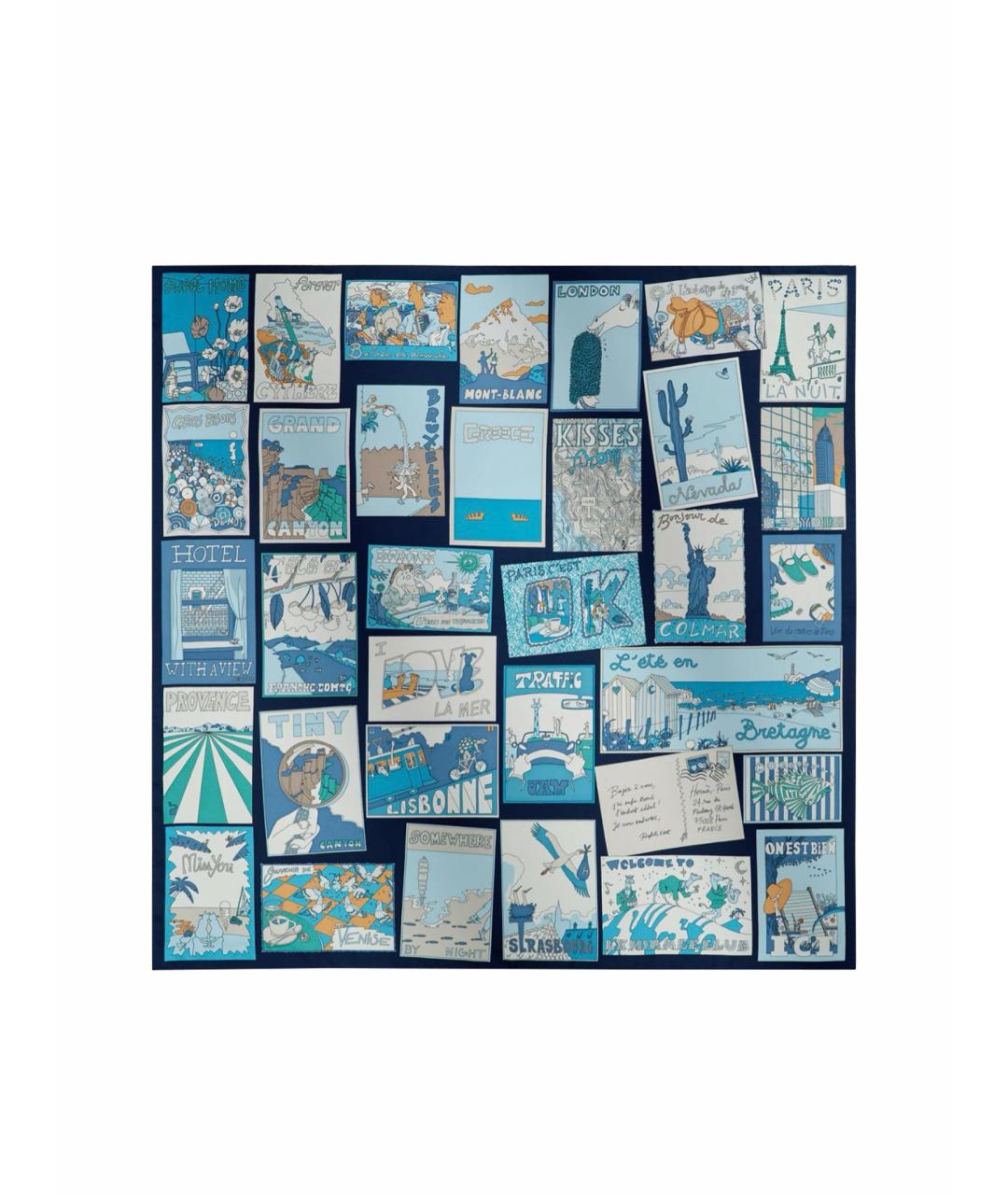 HERMES Синий шелковый платок, фото 1