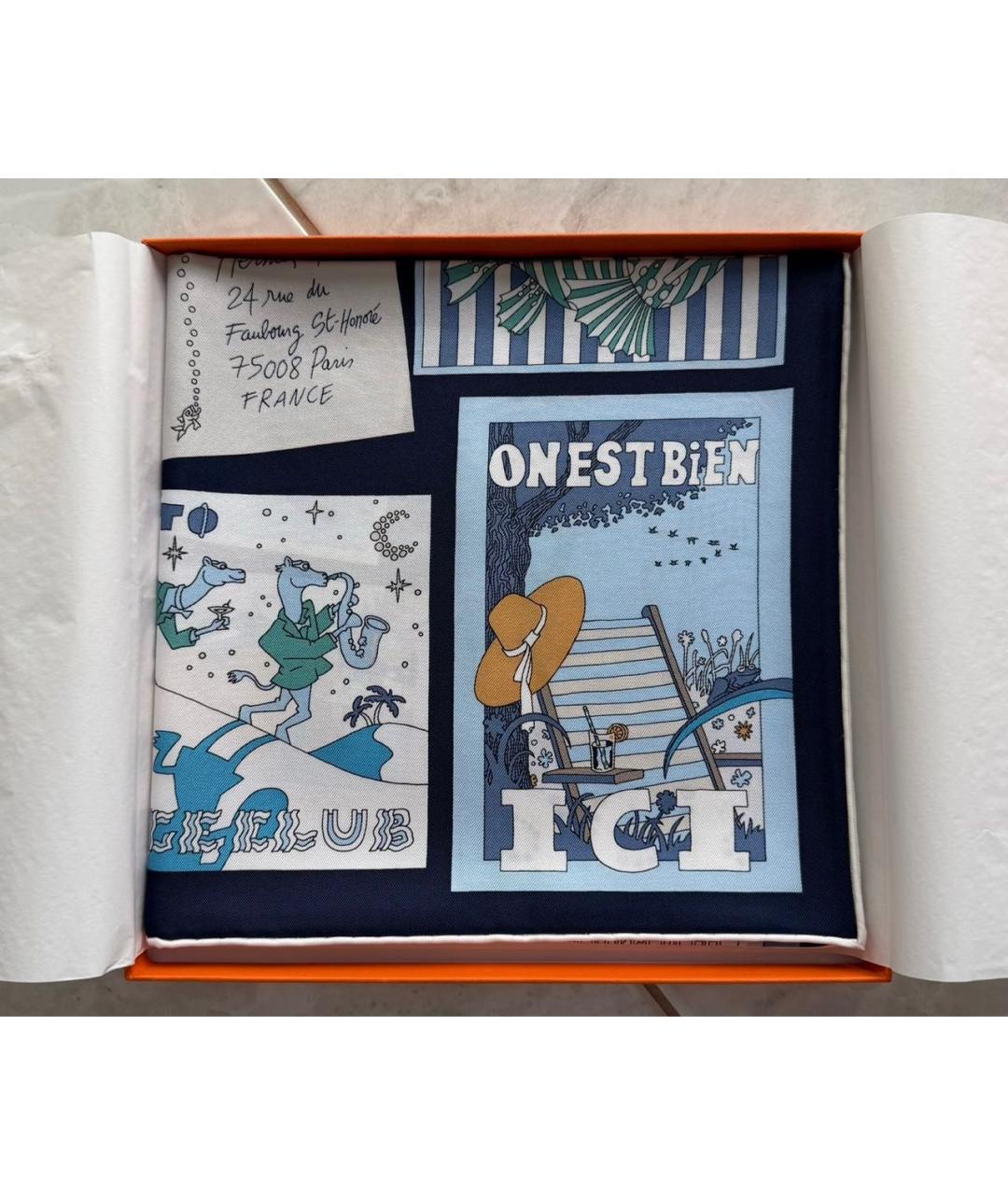 HERMES Синий шелковый платок, фото 4