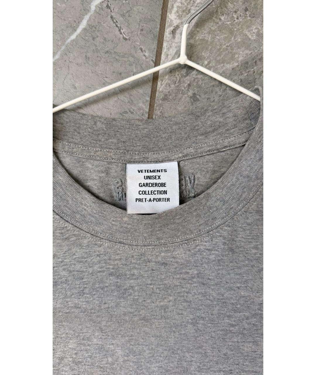 VETEMENTS Серая хлопковая футболка, фото 3