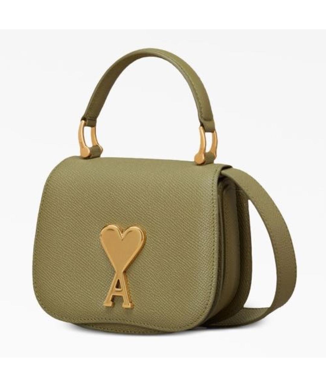 Ami Paris Зеленая кожаная сумка через плечо, фото 4