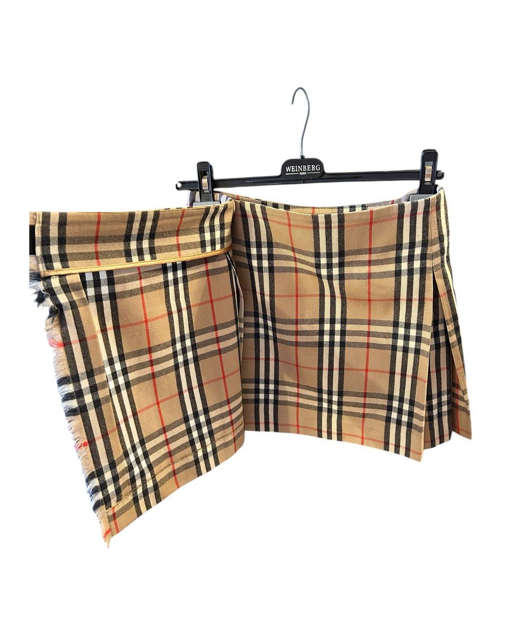 BURBERRY Бежевая шерстяная юбка мини, фото 5