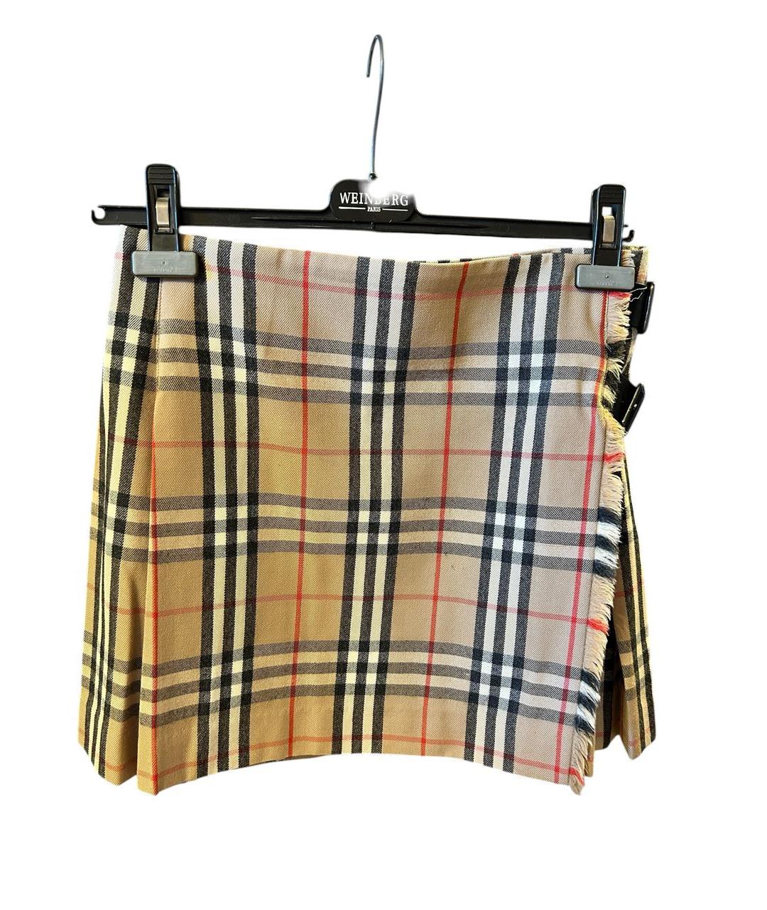 BURBERRY Бежевая шерстяная юбка мини, фото 8