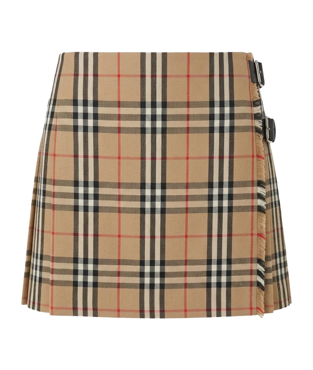 BURBERRY Бежевая шерстяная юбка мини, фото 1