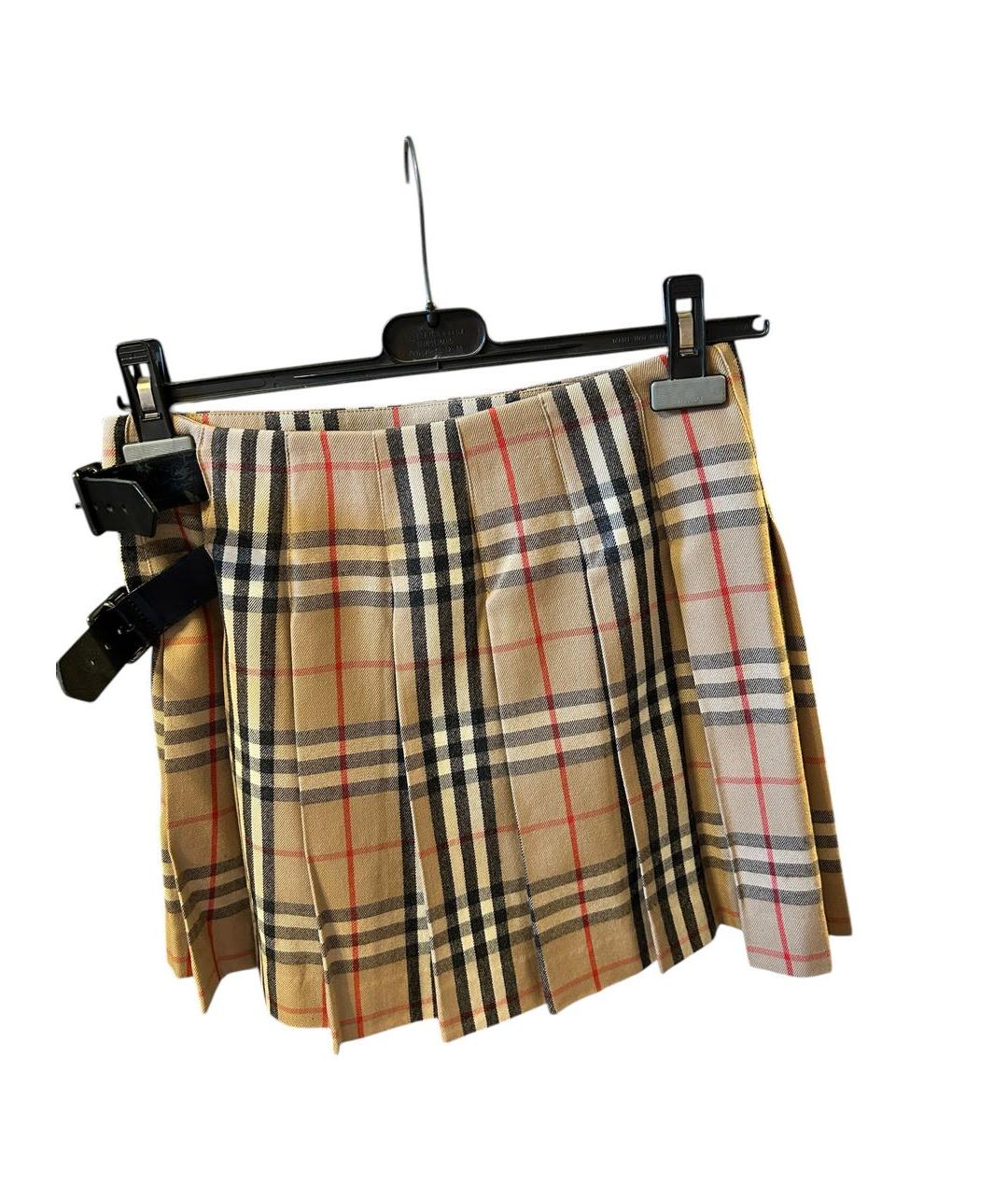 BURBERRY Бежевая шерстяная юбка мини, фото 3