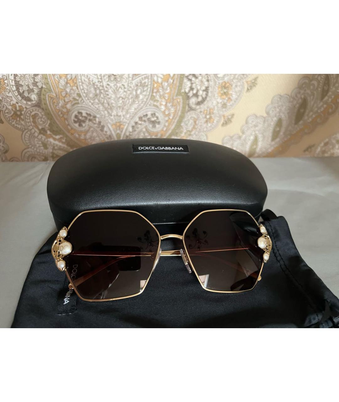 DOLCE&GABBANA Золотые металлические солнцезащитные очки, фото 3