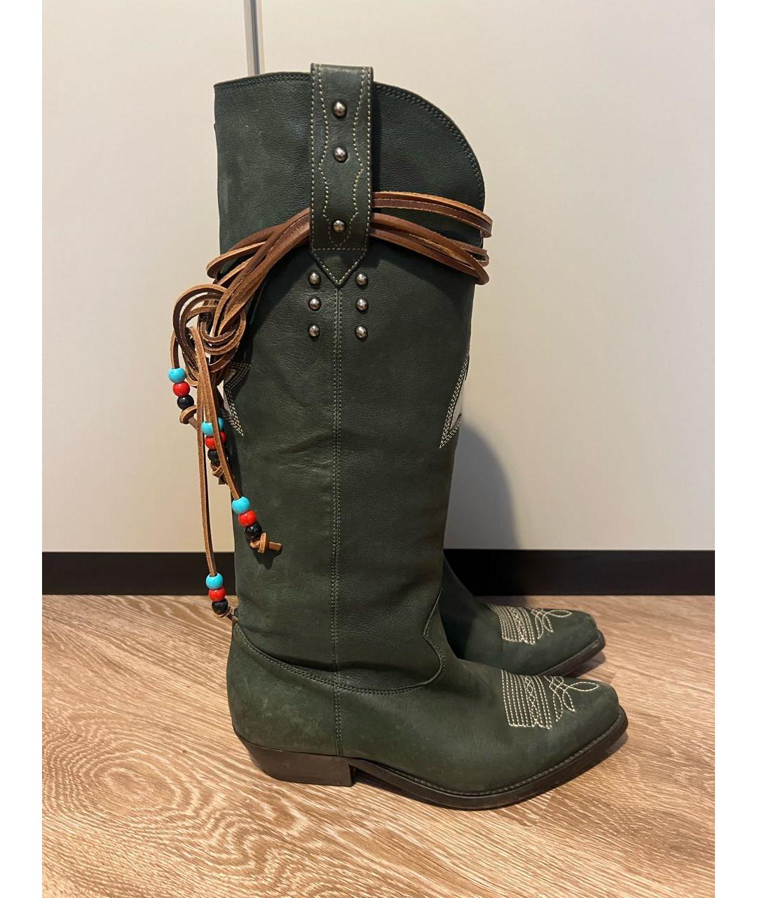 GOLDEN GOOSE DELUXE BRAND Зеленые кожаные сапоги, фото 9
