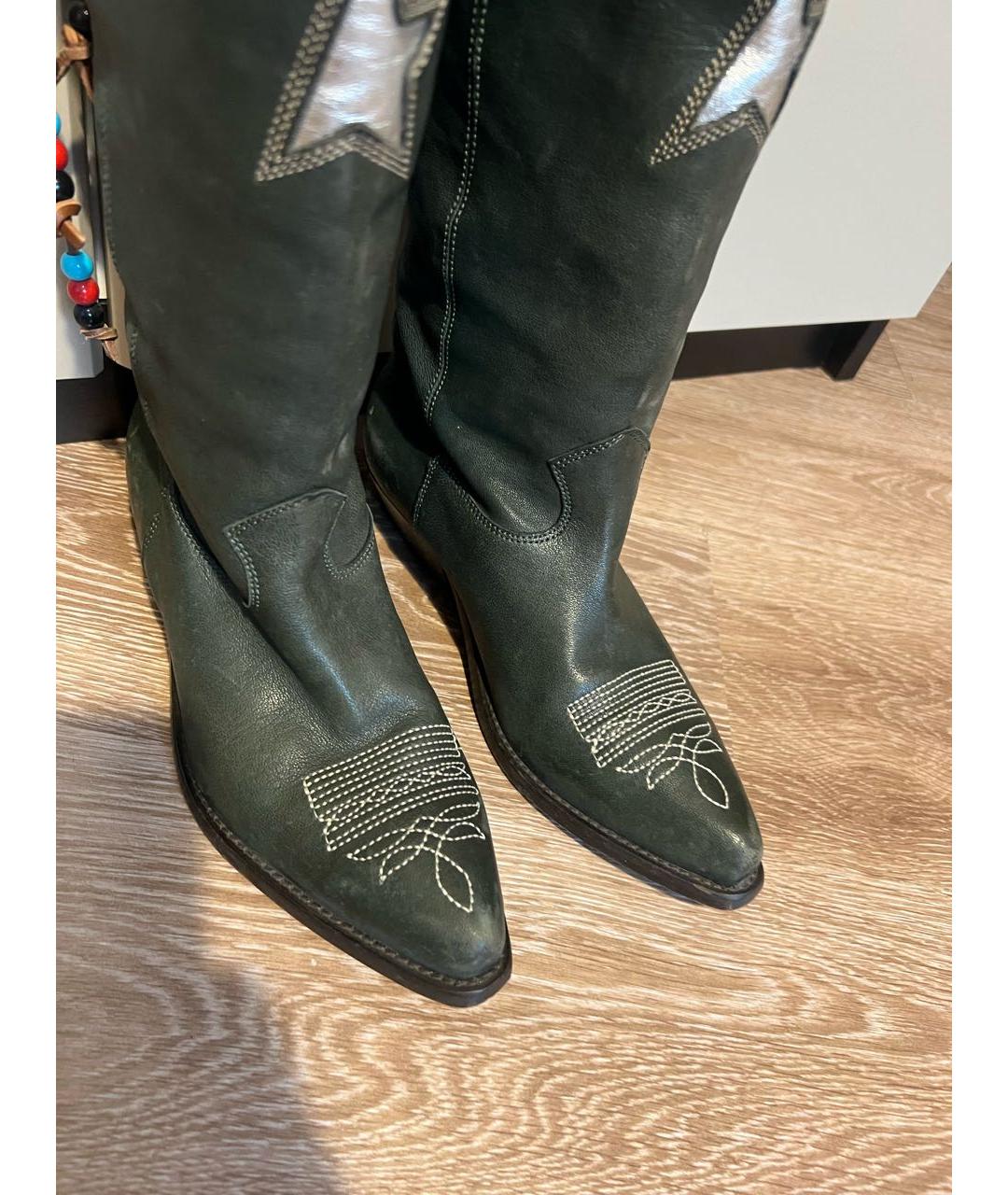 GOLDEN GOOSE DELUXE BRAND Зеленые кожаные сапоги, фото 5