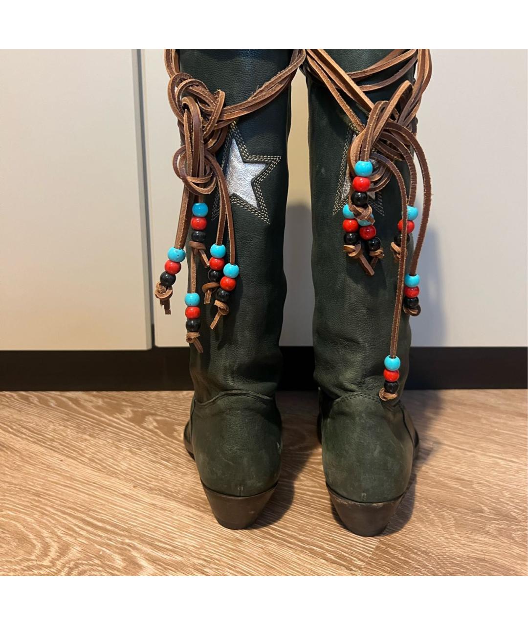 GOLDEN GOOSE DELUXE BRAND Зеленые кожаные сапоги, фото 4