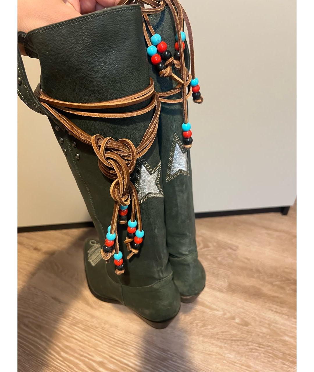 GOLDEN GOOSE DELUXE BRAND Зеленые кожаные сапоги, фото 6