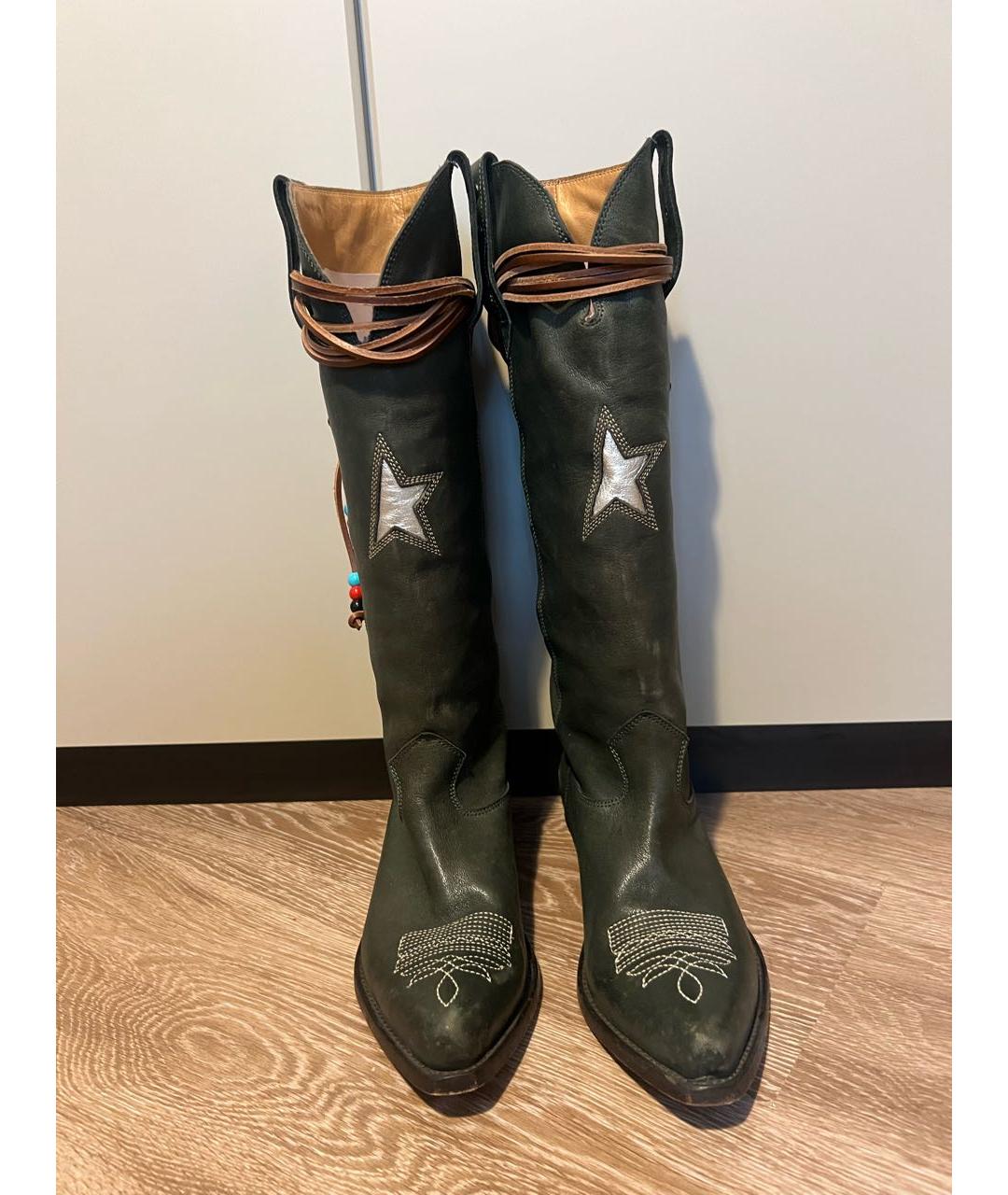 GOLDEN GOOSE DELUXE BRAND Зеленые кожаные сапоги, фото 2