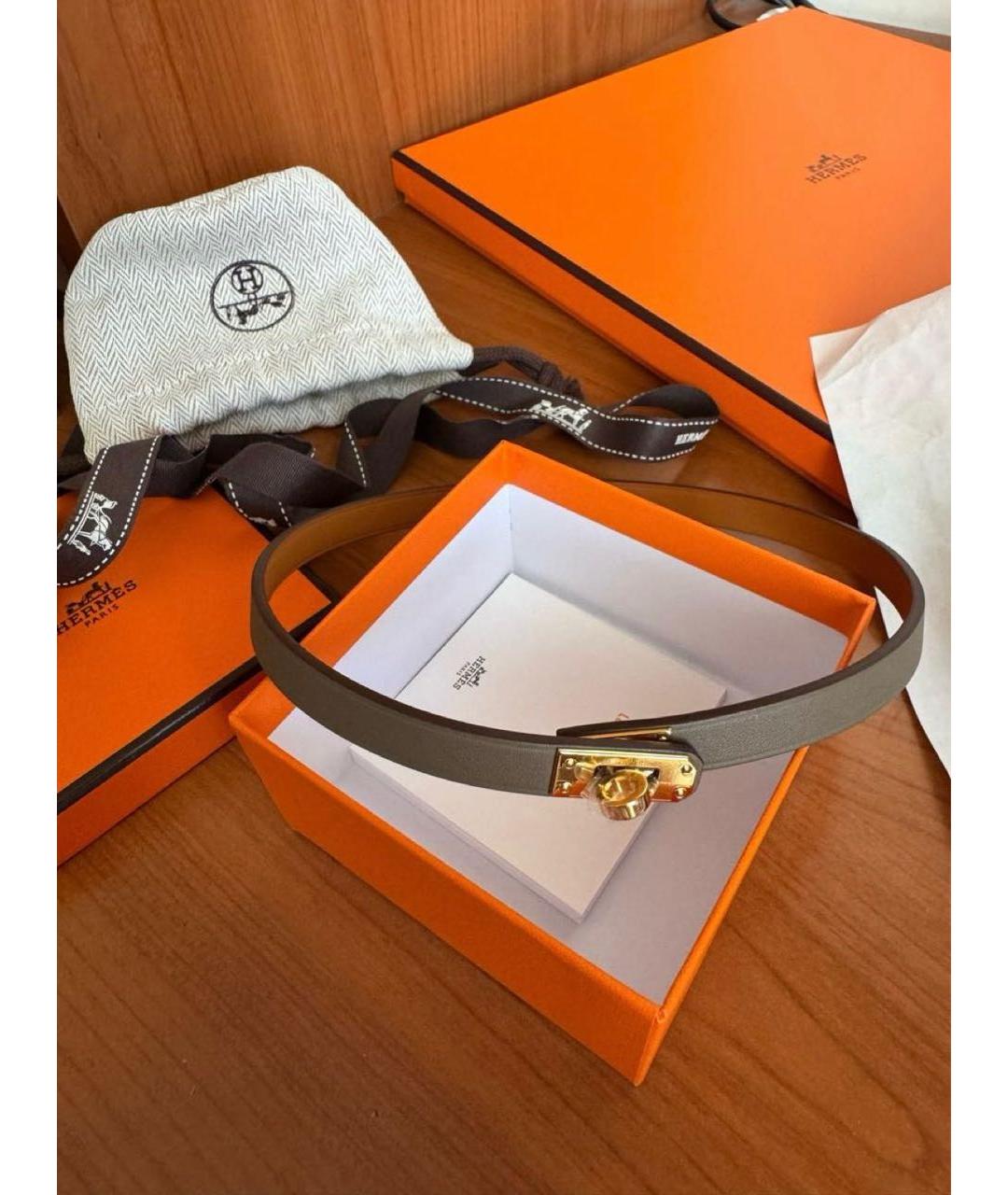 HERMES Серый кожаный браслет, фото 3