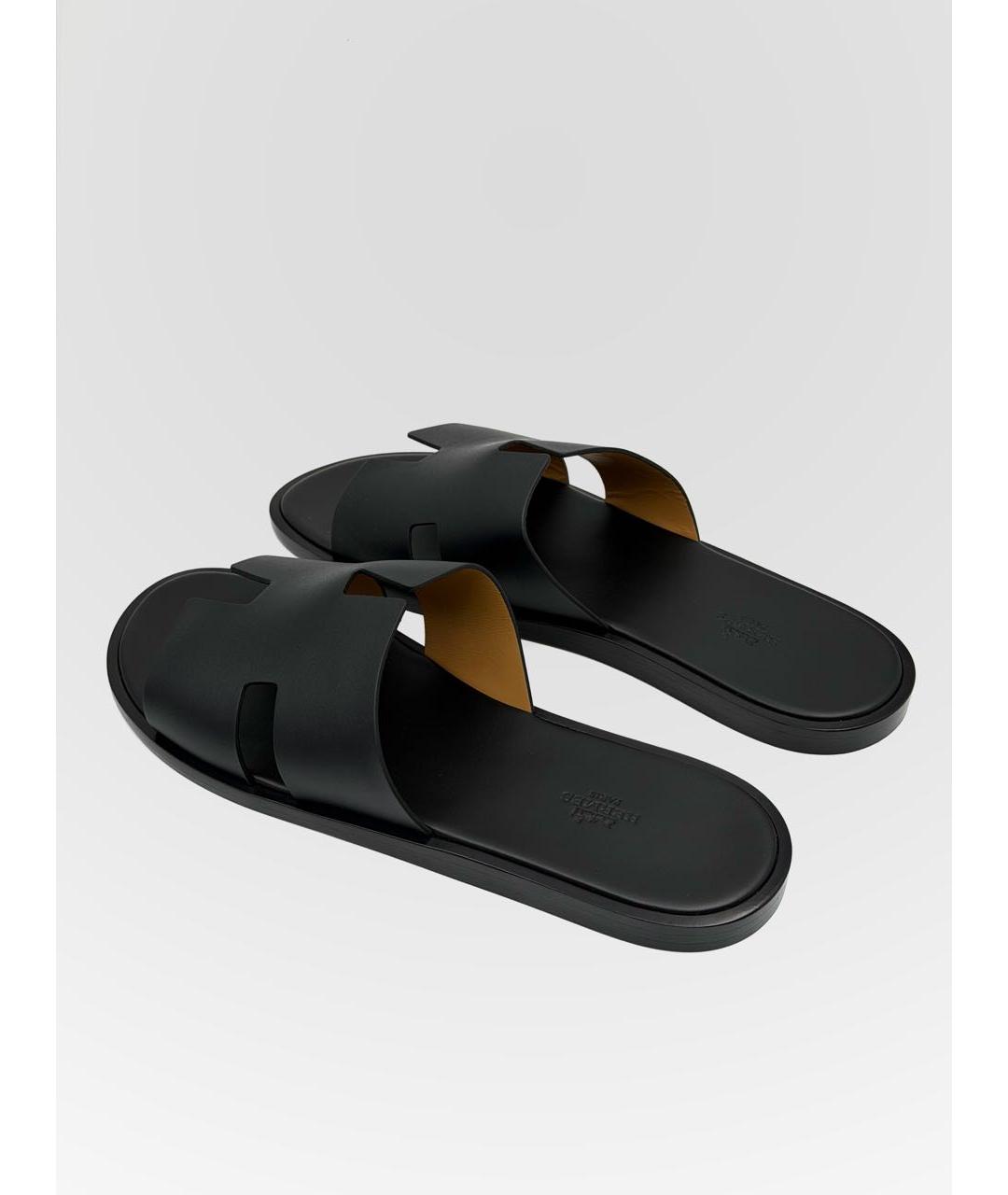 HERMES Черные кожаные шлепанцы, фото 4
