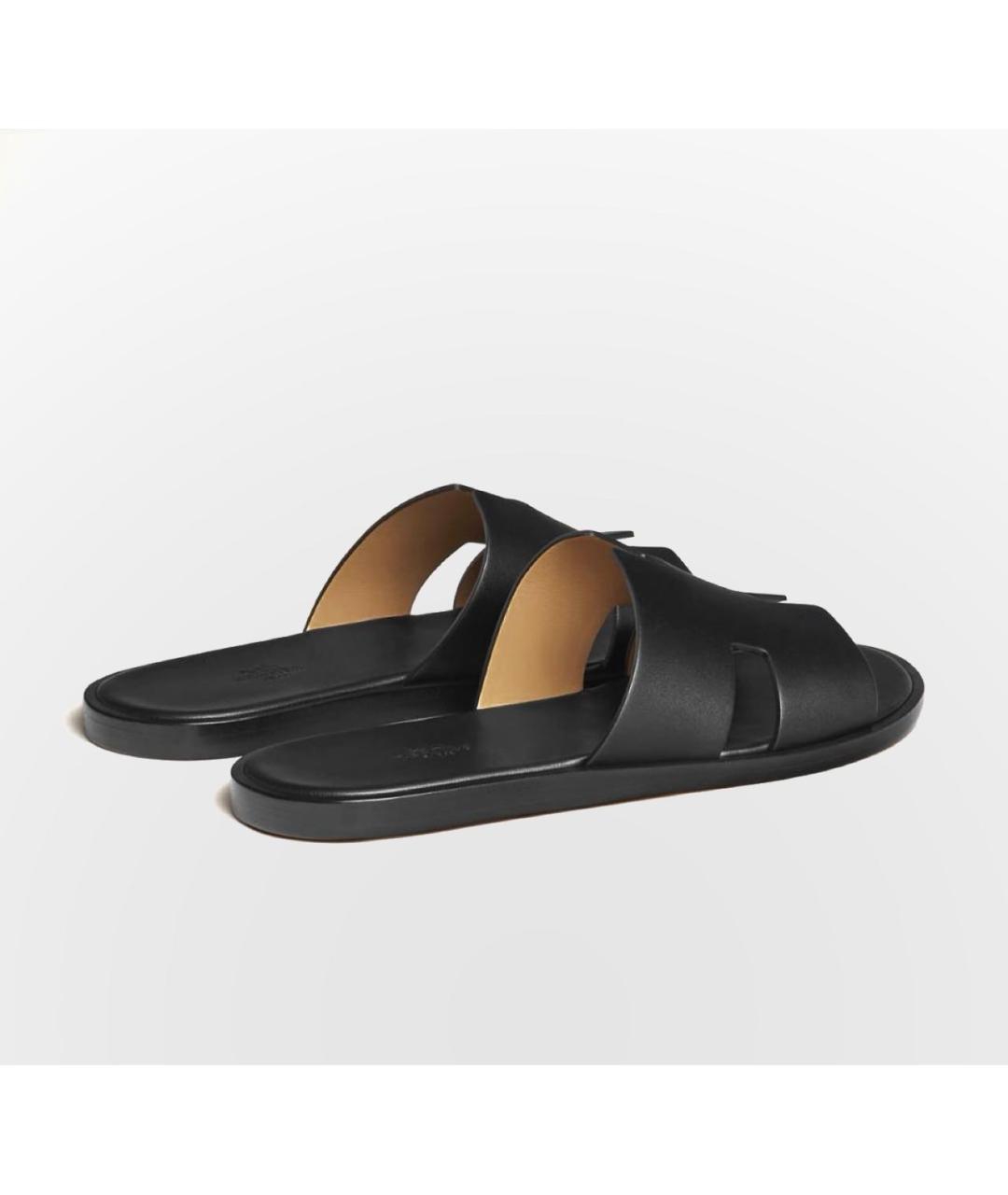 HERMES Черные кожаные шлепанцы, фото 6