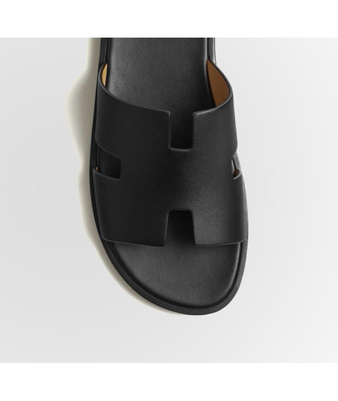 HERMES Черные кожаные шлепанцы, фото 3