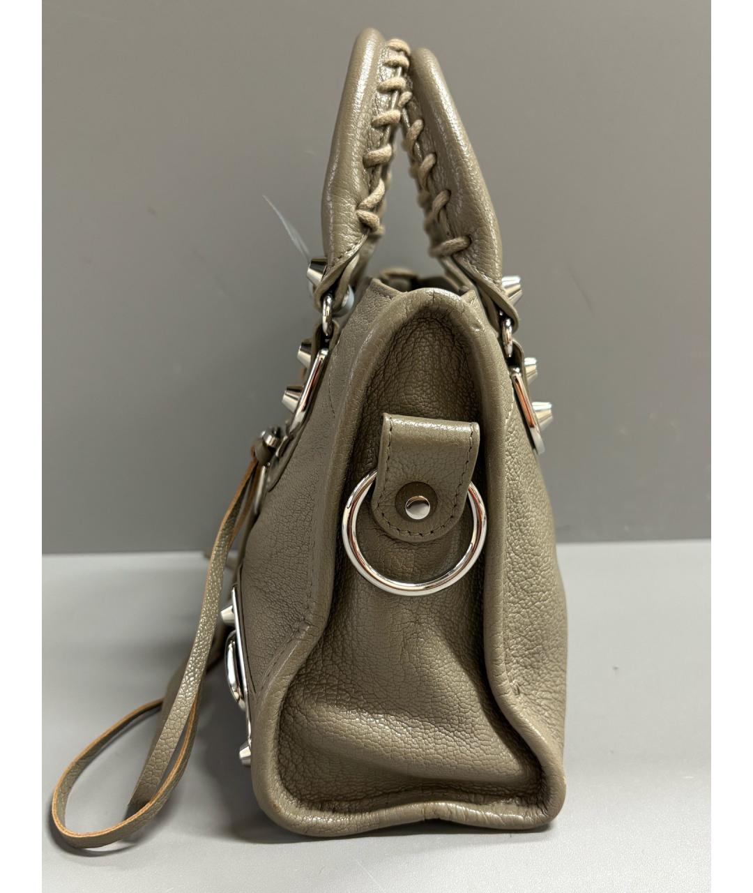 BALENCIAGA Хаки кожаная сумка с короткими ручками, фото 4