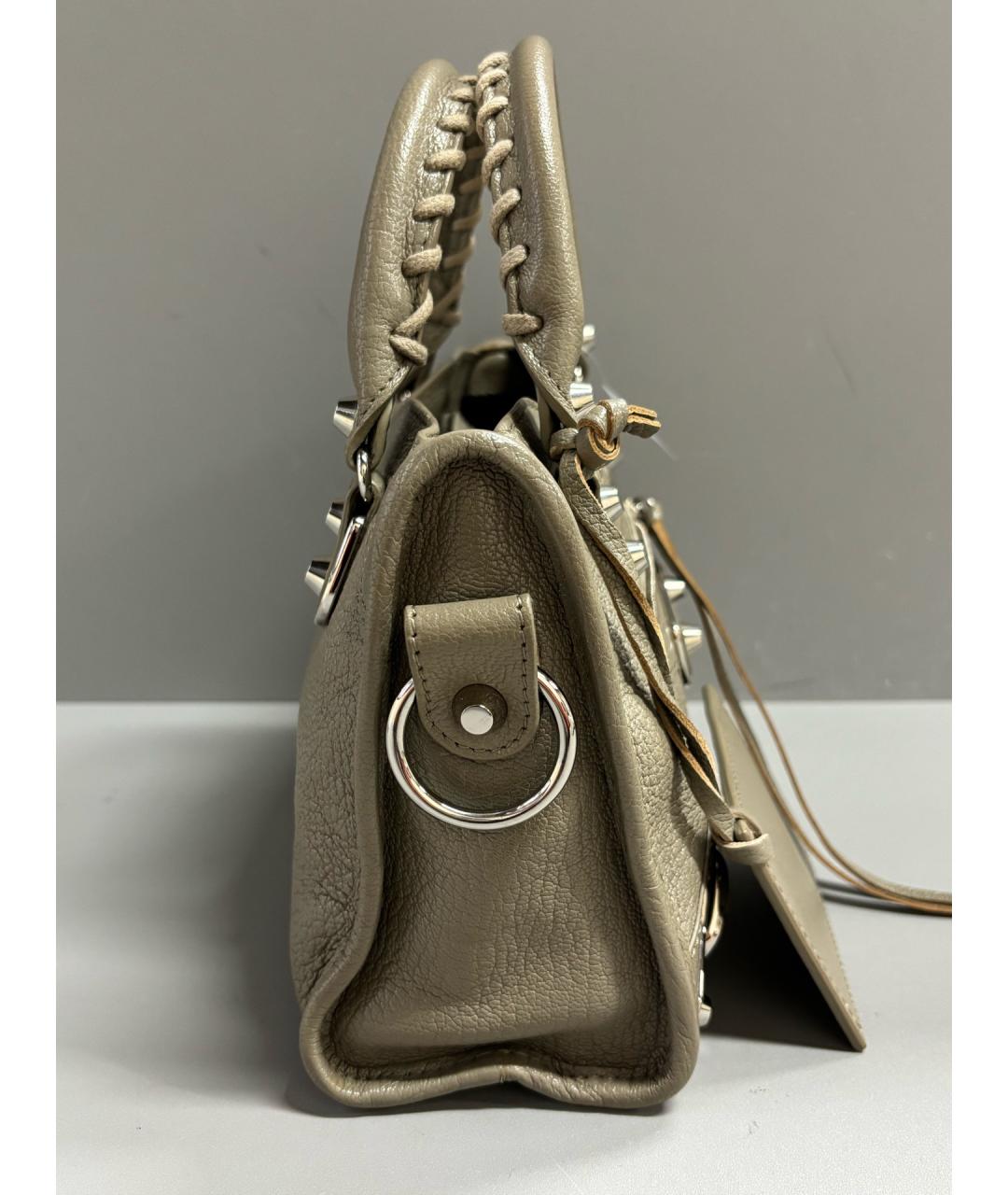BALENCIAGA Хаки кожаная сумка с короткими ручками, фото 3