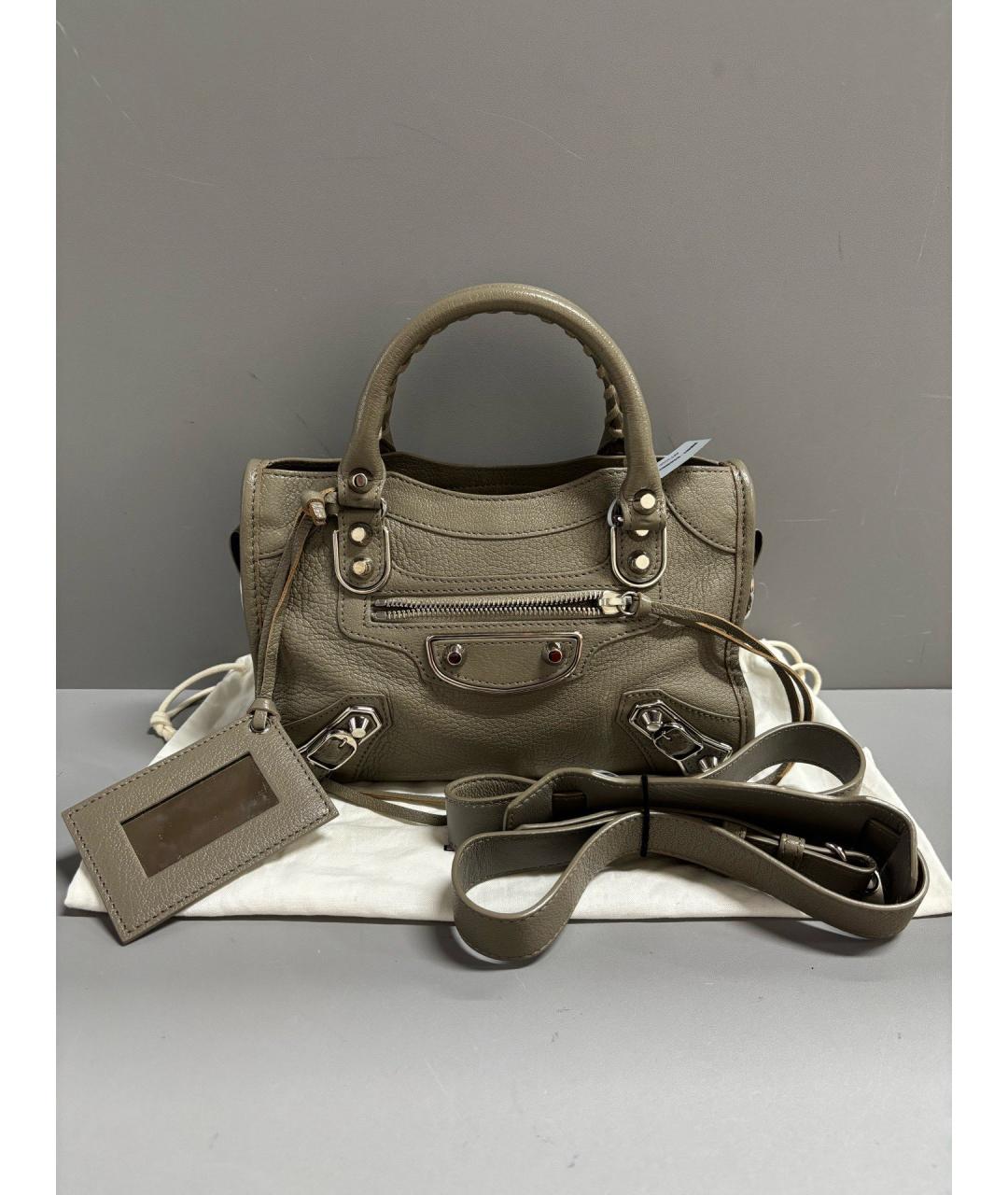 BALENCIAGA Хаки кожаная сумка с короткими ручками, фото 8