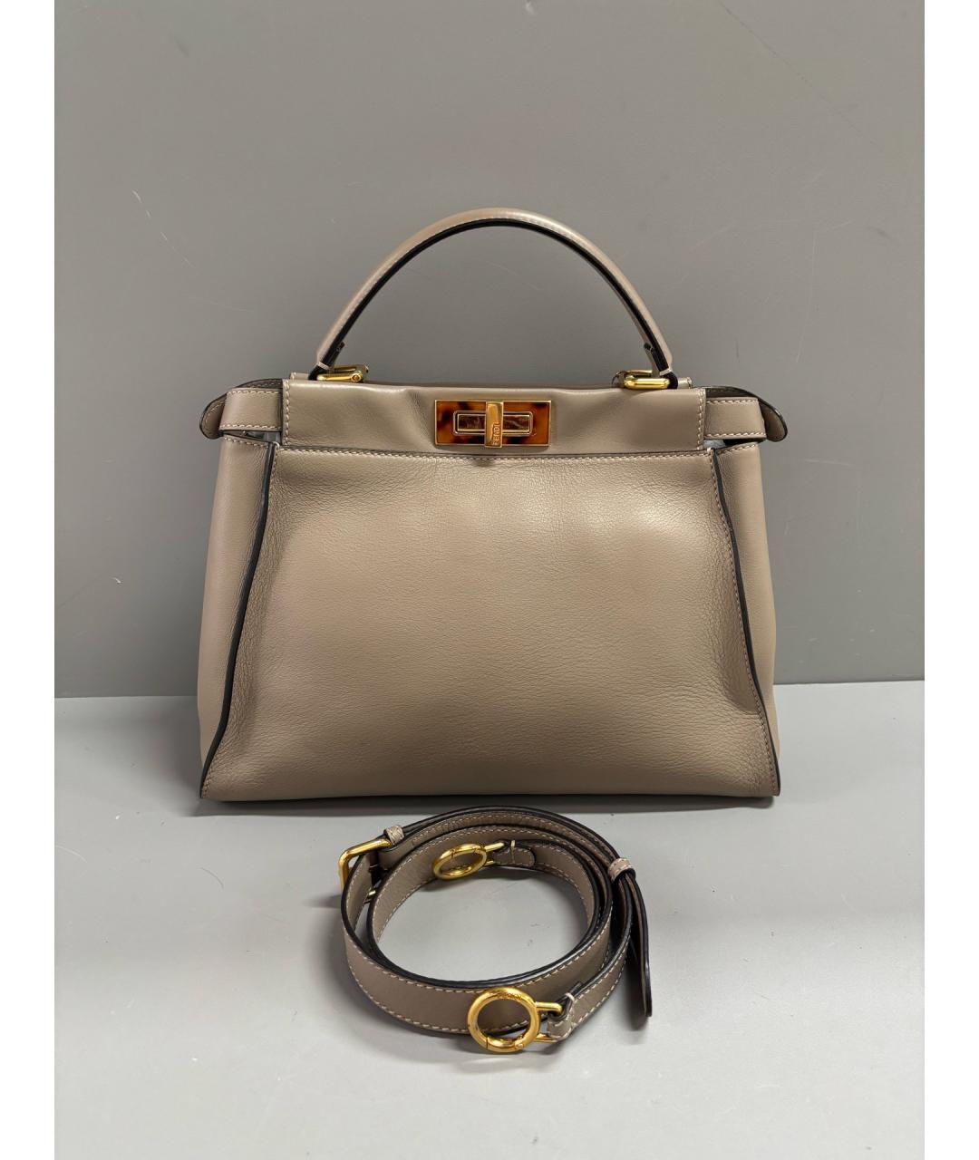 FENDI Серая кожаная сумка тоут, фото 2