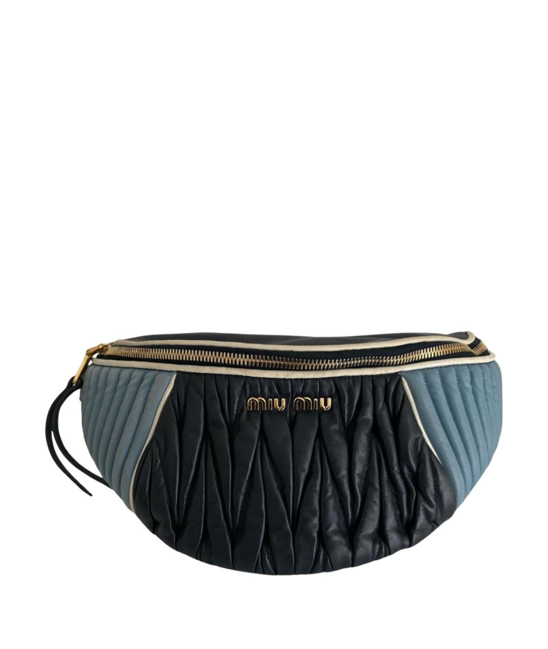 MIU MIU Темно-синяя кожаная поясная сумка, фото 1