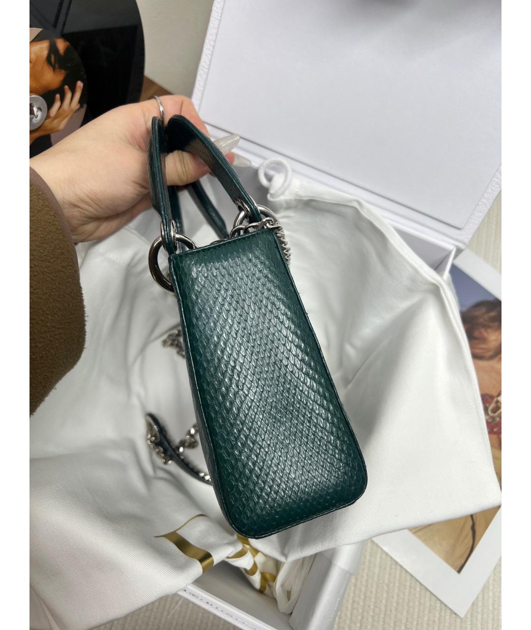 CHRISTIAN DIOR Зеленая сумка с короткими ручками из экзотической кожи, фото 4
