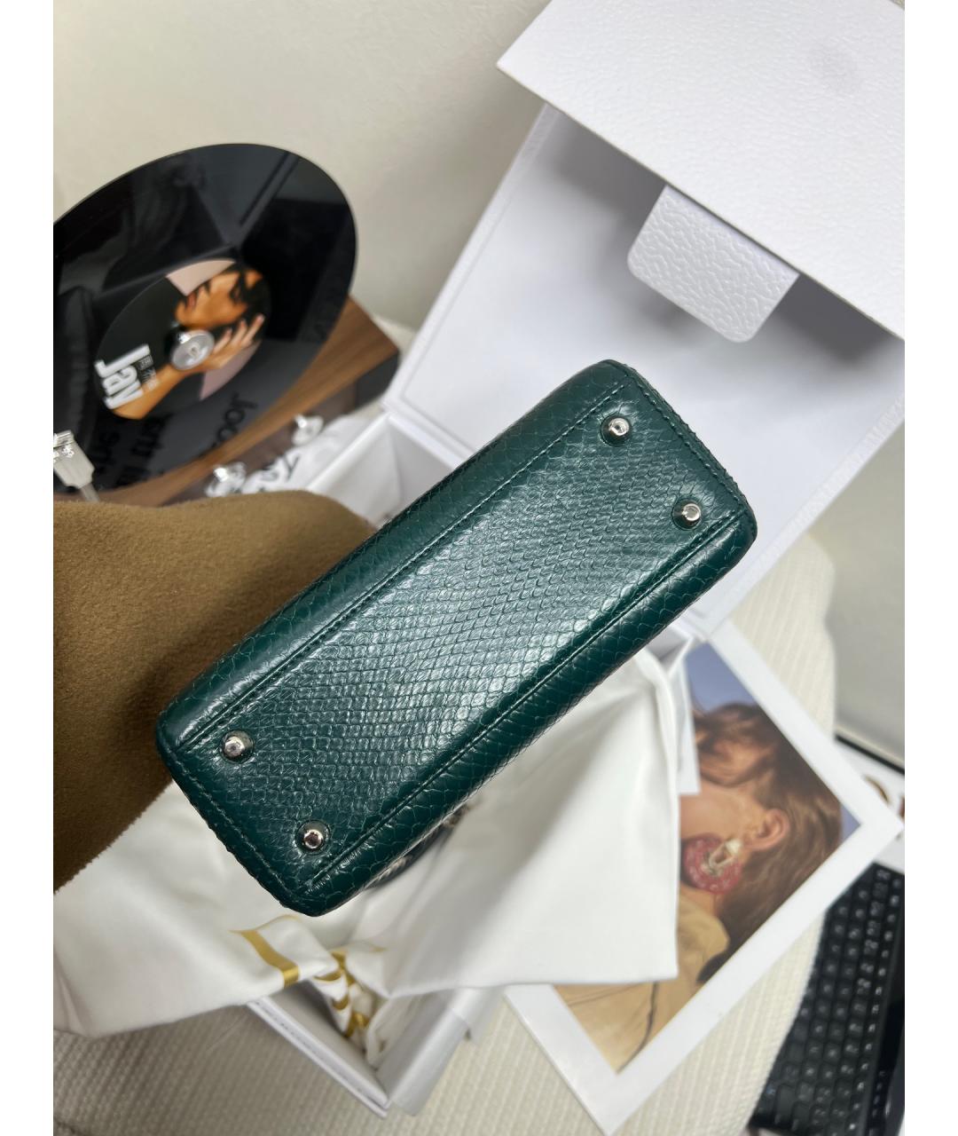 CHRISTIAN DIOR Зеленая сумка с короткими ручками из экзотической кожи, фото 5