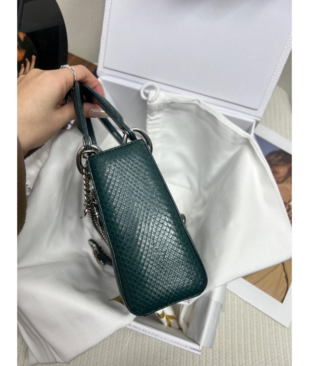 CHRISTIAN DIOR Зеленая сумка с короткими ручками из экзотической кожи, фото 3