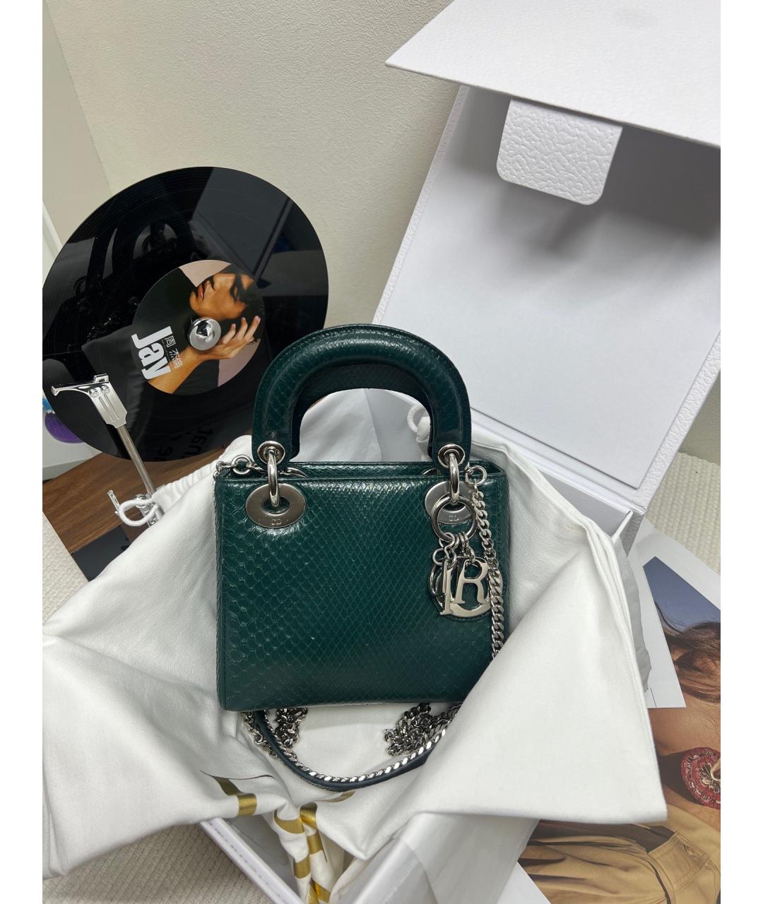 CHRISTIAN DIOR Зеленая сумка с короткими ручками из экзотической кожи, фото 7