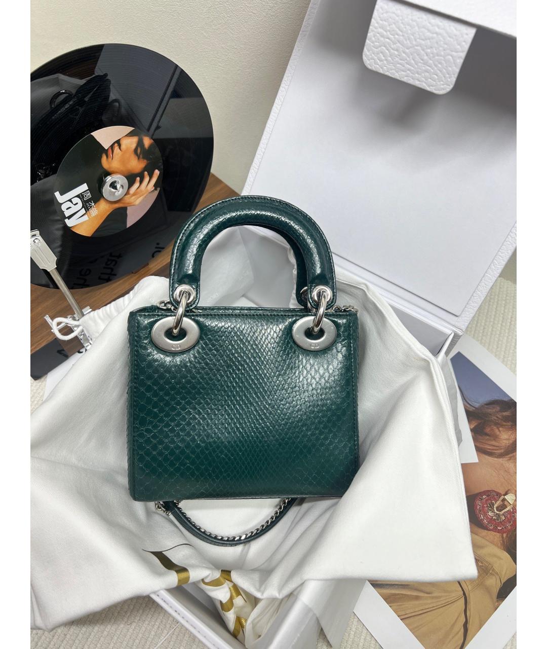 CHRISTIAN DIOR Зеленая сумка с короткими ручками из экзотической кожи, фото 2