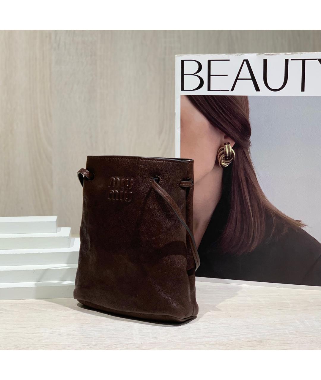 MIU MIU Коричневая кожаная сумка через плечо, фото 4