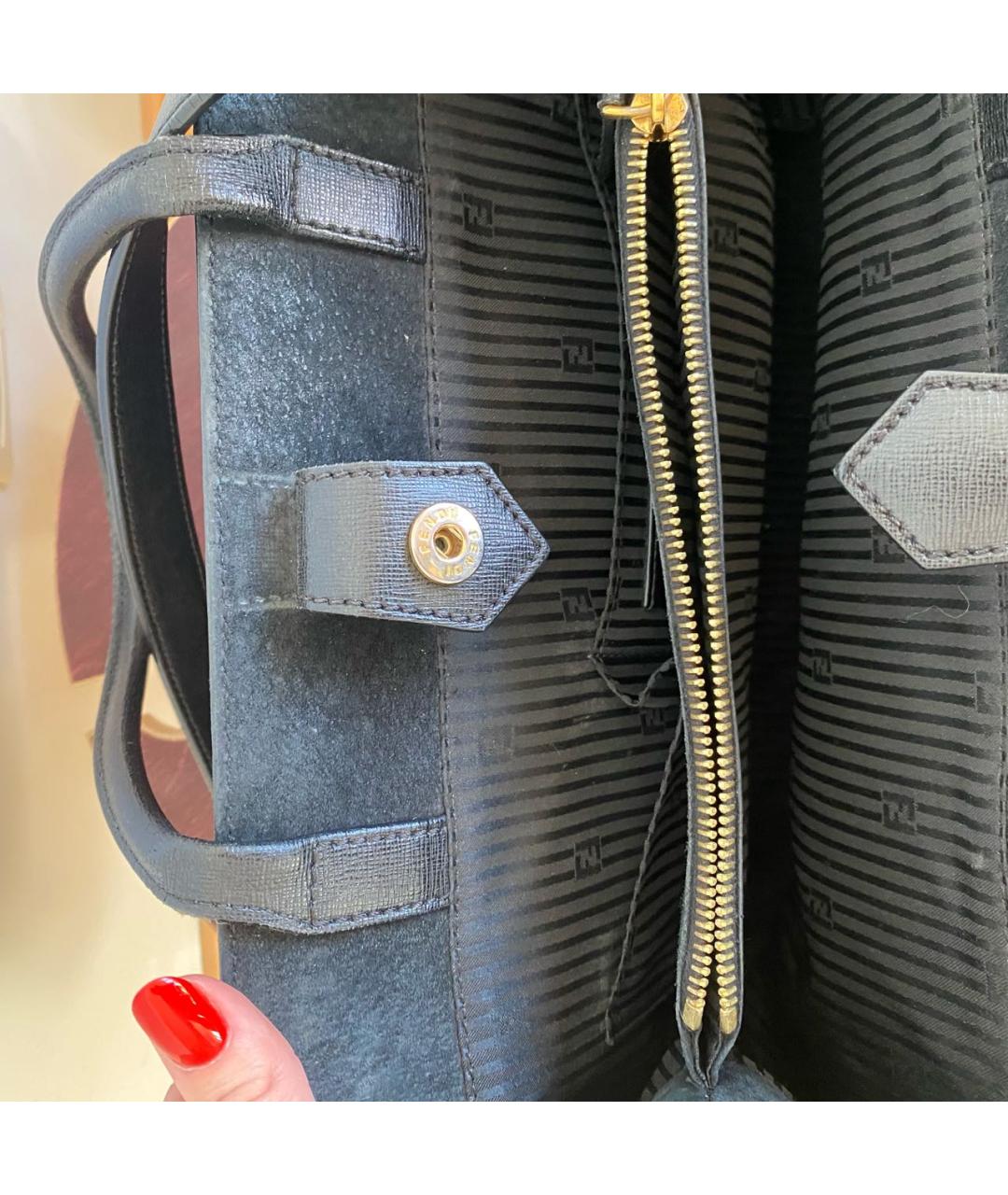 FENDI Черная кожаная сумка тоут, фото 6