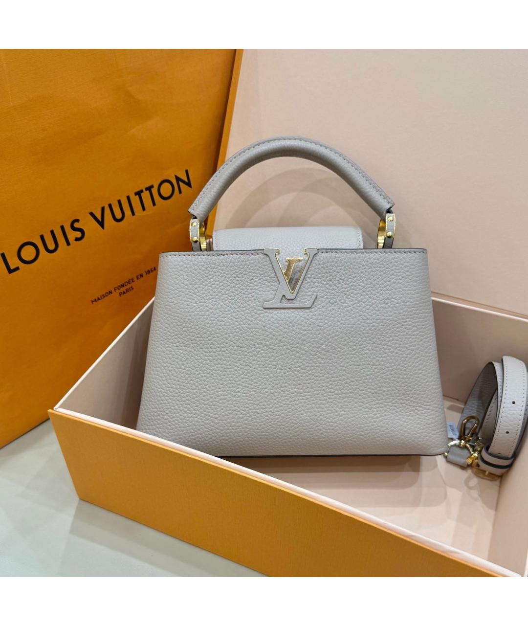 LOUIS VUITTON Серая кожаная сумка с короткими ручками, фото 7