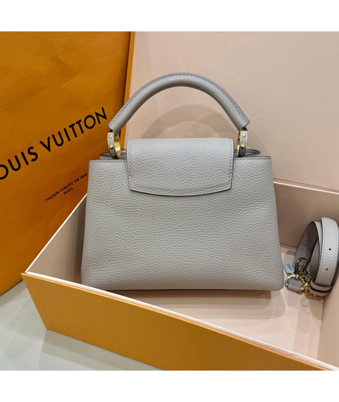 LOUIS VUITTON Серая кожаная сумка с короткими ручками, фото 3