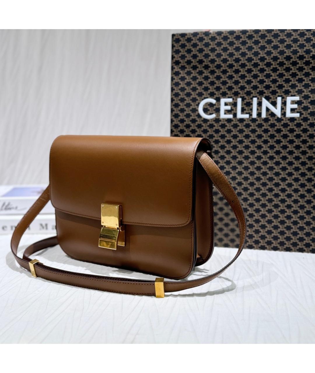 CELINE Коричневая кожаная сумка через плечо, фото 4